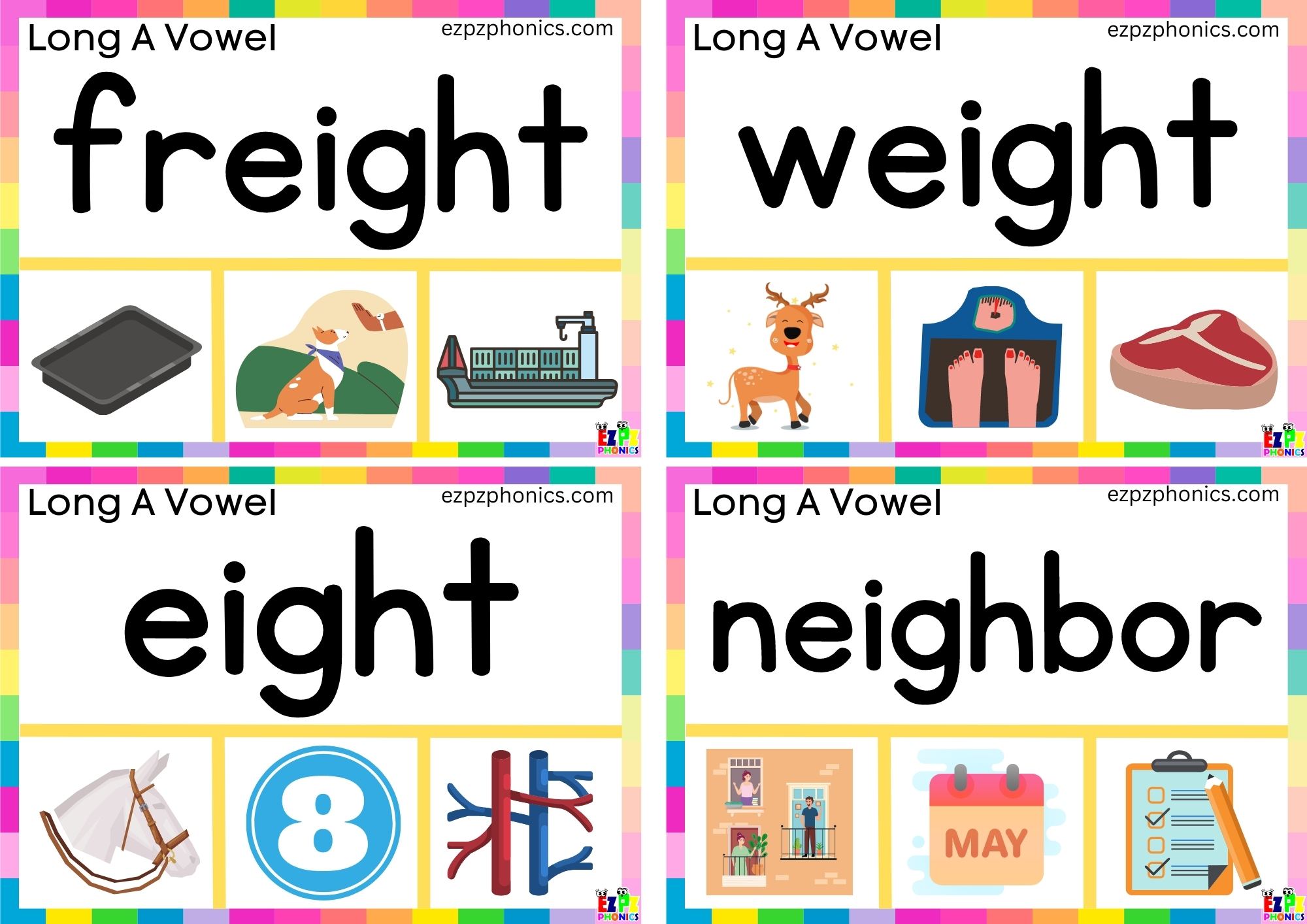 Read the word and clip the correct image Clip cards for long a vowel eigh words